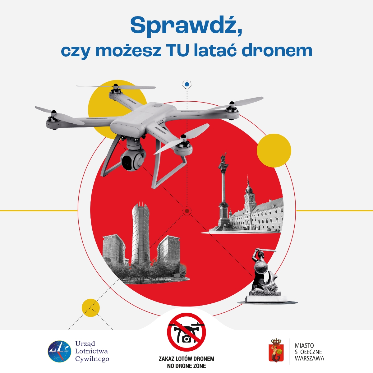 Plakat no drone zone w Warszawie