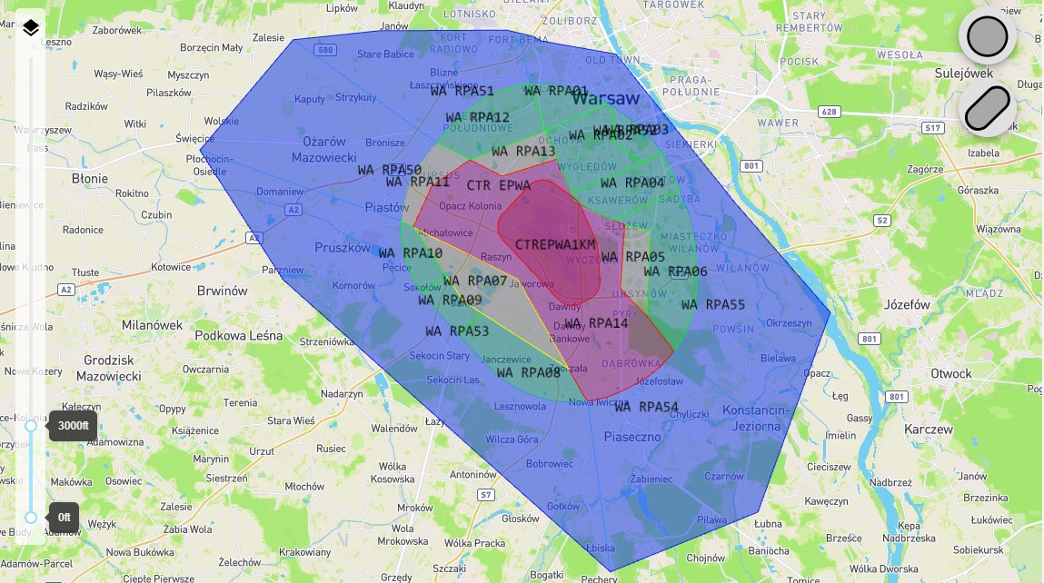 Wizualizacja rejonów RPA dla strefy DRA-R CTR EPWA.