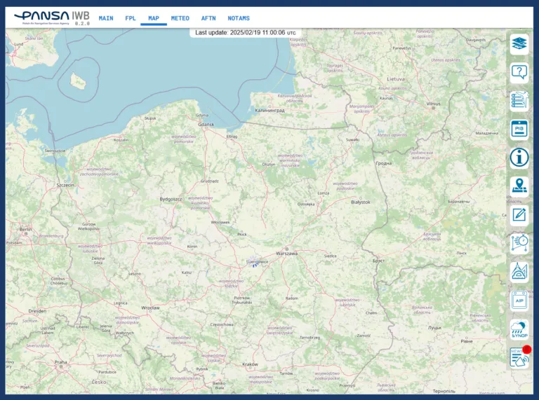 Widok mapy danych lotniczych w module IWB Operations