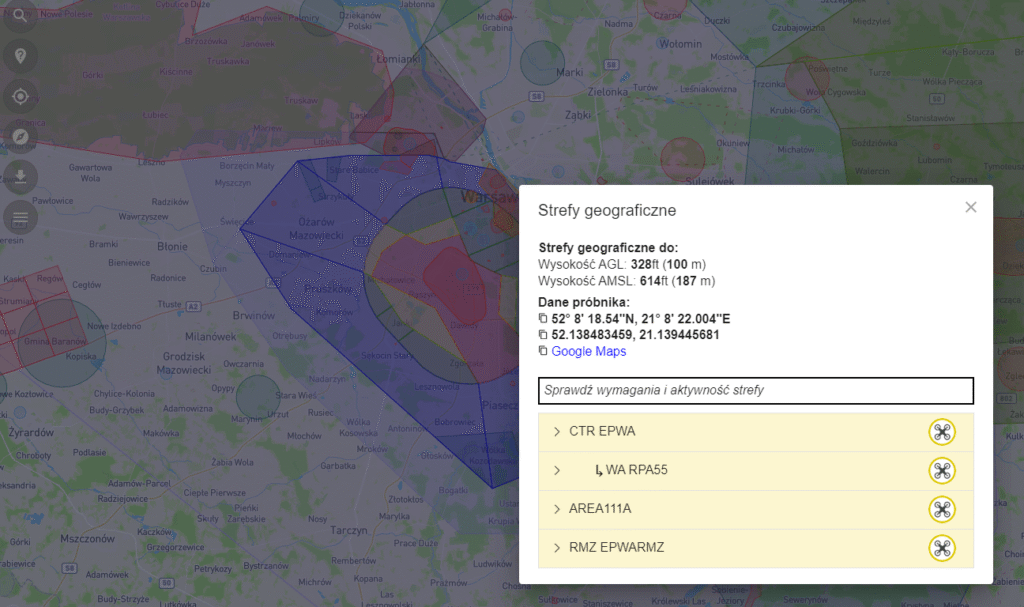 Wizualizacja stref geograficznych w DroneMap.