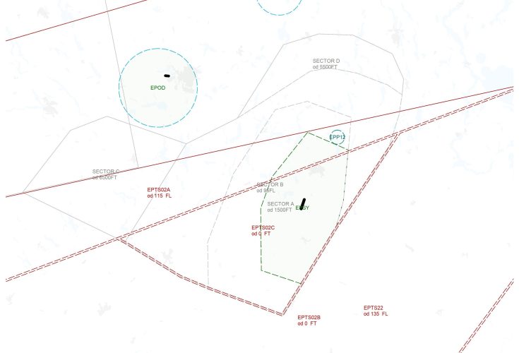 Rys. 1: Zobrazowanie przestrzeni powietrznej w rejonie lotniska EPSY